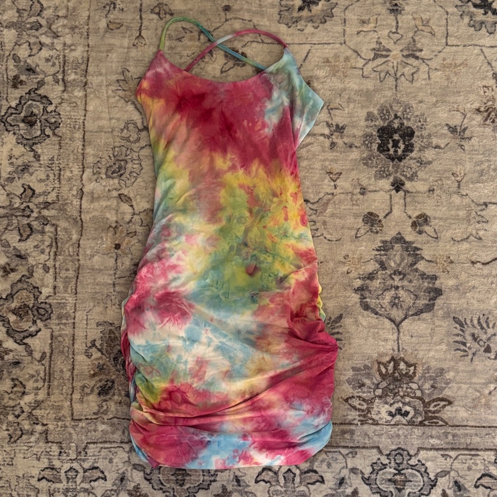 Beachy🏝️ Colorful Tie-Dye Strappy Bodycon Dress NWT